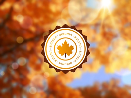 Autumn background with vintage label and sun beam. Vector illustration. Abstract blurred background. Bokeh.のイラスト素材