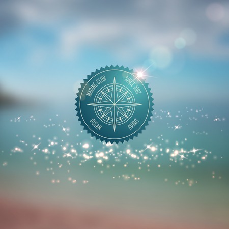 Blurred marine background. Summer Time. Typography retro label with compass.のイラスト素材