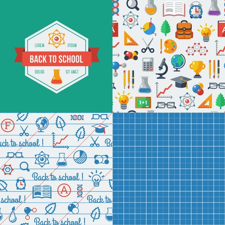 School Label. Vector illustration. Paper Graph Grid seamless pattern. School supplies. Education background.のイラスト素材