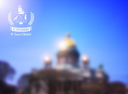 Saint Petersburg, Russia. Vector Illustration. Retro laurel wreath label design with crown and ship. Blur. Background out of focus.のイラスト素材