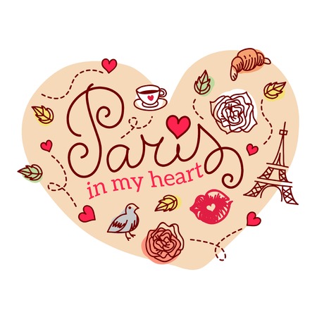 Paris symbols. Vector illustration.  Hand drawn Eiffel tower.のイラスト素材