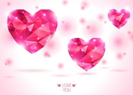 Vector Illustration. Abstract polygonal heart. Love symbol. Lights and pink sparkles. Low-poly colorful style. Romantic background for Valentines day.のイラスト素材