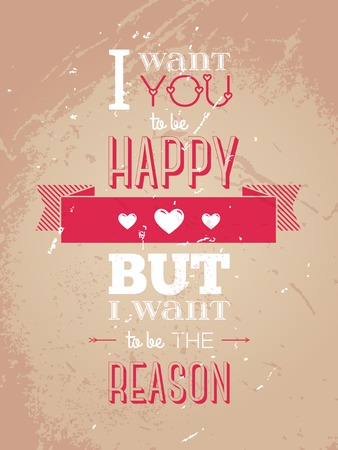 Vector illustration in vintage style. Rough texture in pastel shades. I want you to be happy.のイラスト素材