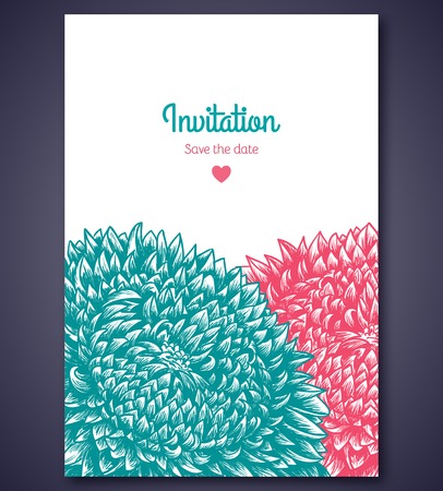 Vector illustration. Great for invitations or announcements. Pink and turquoise colors. Floral pattern.のイラスト素材