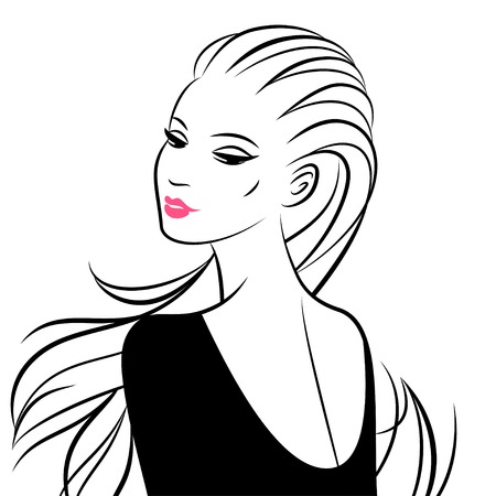 Lady with hairstyle. Portrait of pretty young girl with short black hair.のイラスト素材