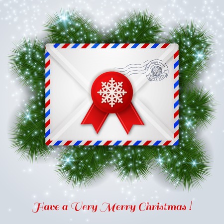 Vector illustration. Green frosty pine Christmas tree branches. Lights, sparkles.のイラスト素材