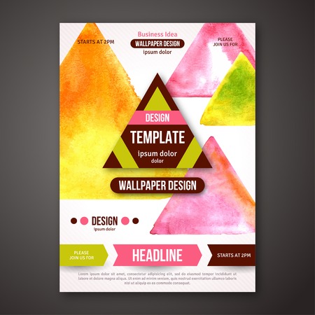 Vector Poster Template with Watercolor Paint Triangles. Vector illustration. Abstract Background for Business Documents, Flyers and Placards. Typographic template for your text.のイラスト素材