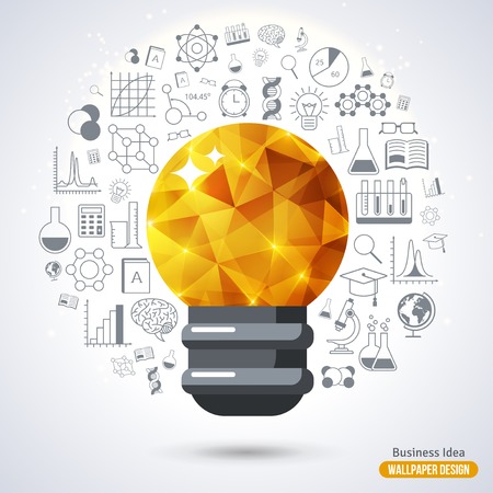 Light Bulb with Triangle Pattern background. Vector Illustration. Technology, Research and Science Line Style Icons. Business Idea Creative Concept. Idea Abstract Infographics.のイラスト素材