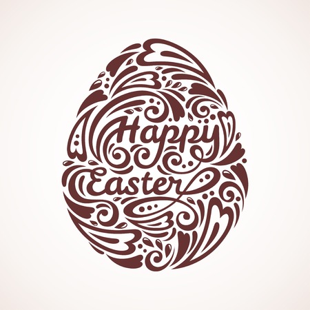 Abstract Happy Easter Lettering in Form of Egg. Vector Illustration. Easter Template Design, Greeting Card.のイラスト素材