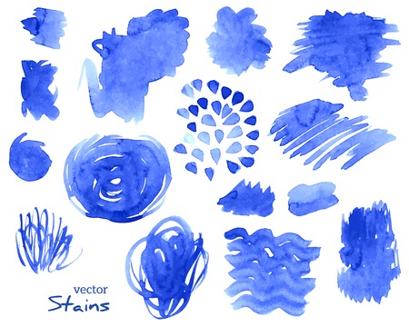 Set of textured brush strokes. Vector illustration. Grunge ink and watercolor paints stains Isolated on white background. Abstract design elements, drops.のイラスト素材