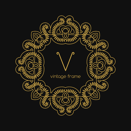 Vintage Frame. Vector illustration. Geometric Line Design Style for Hipster Art. Art Deco Monogram and Emblem Elements. Copy Space for Text.のイラスト素材