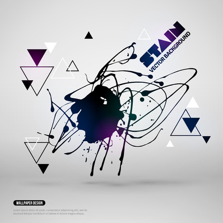 Splatter Paint Banner. Vector Illustration. Black Painted Background with Acrylic Paint Splash and Geometric Shapes. Creative Banner or Poster Design. Place for Your Text.のイラスト素材