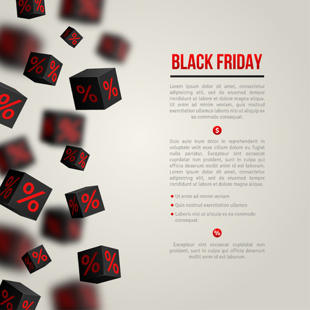Black Friday Sale Poster. Vector Illustration. Design Template for Holiday Sale Event. 3d   Cubes with Percents. Original Festive Backdrop.のイラスト素材