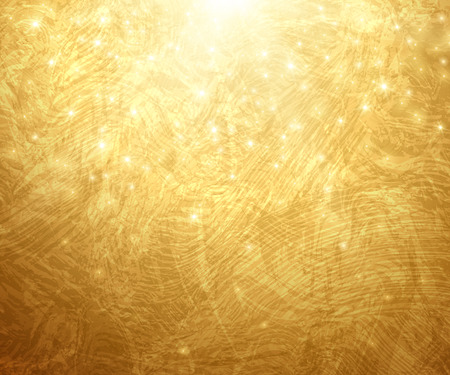 Gold Textured Background. Vector Illustration. Shining Christmas or New Year Backdrop. Golden Sunrays with Lights and Sparkles. Place for Your Text Message. Gold Paint Glowing Texture.