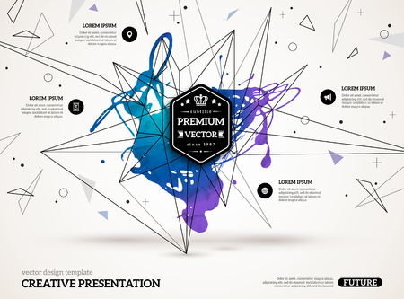 3D abstract background with paint stain and geometric shapes. Vector design layout for business presentations, flyers, posters. Scientific future technology background.のイラスト素材