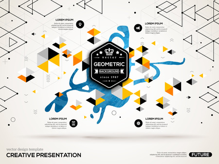 3D abstract background with paint stain and geometric pentagone shapes. Vector design layout for business presentations, flyers, posters. Scientific future technology background. Geometry polygon.のイラスト素材