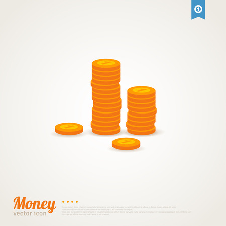 Flat icon of golden money. Vector illustration. Gold coins with number one. 1 dollar icon.のイラスト素材