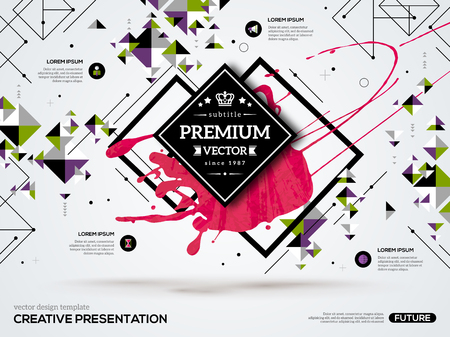 3D abstract background with paint stain and geometric rhombus shapes. Vector design layout for business presentations, flyers, posters. Scientific future technology background. Geometry polygon.のイラスト素材