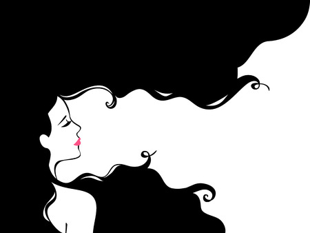 Vintage Fashion Woman with Long Hair. Vector Illustration. Stylish Design for Beauty Salon Flyer or Banner. Girl Silhouette - cosmetics, beauty, health spa, fashion themes.のイラスト素材