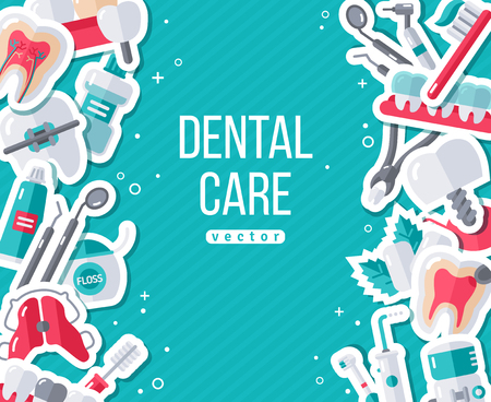 Dentistry Banner With Flat Sticker Icon Set Vector Illustration