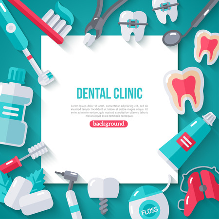 Dentistry Banner With Flat Icons Dental Concept Frame Healthy