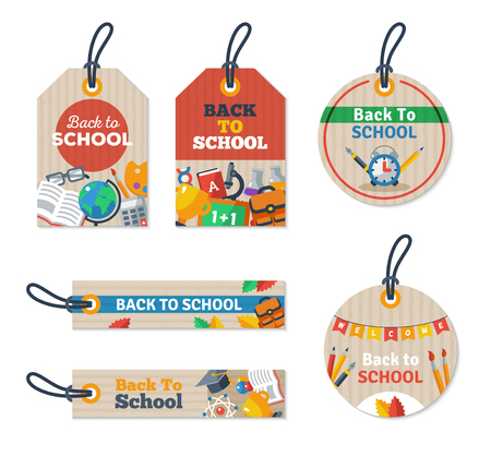 Set of Back to school tags on craft textured paper. Arts and Science Education Flat icons.のイラスト素材