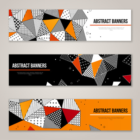 Abstract modern geometric banners set in orange and black colors. Triangle hipster pattern.のイラスト素材