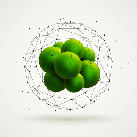 Abstract molecular structure with green particles group and wireframe mesh. Vector illustration. Scientific background.のイラスト素材