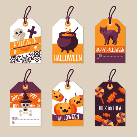 Set of Halloween Gift Tags. Illustration. Flat Holiday Symbols.のイラスト素材