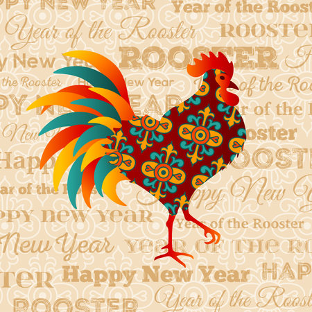 Chinese 2017 New Year Symbol Rooster. Vector illustration. Retro Background with Season Greetings.のイラスト素材