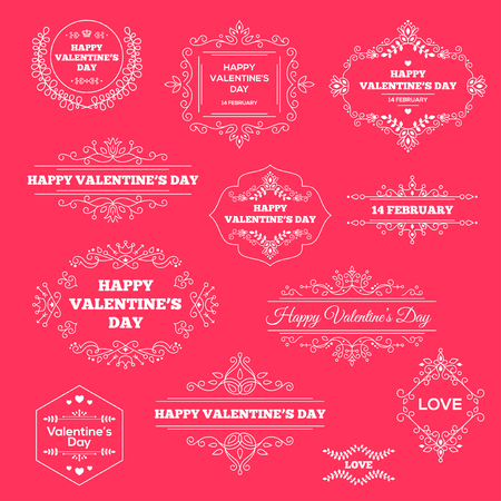 Happy Valentines Day Vintage Ornament Labelsのイラスト素材