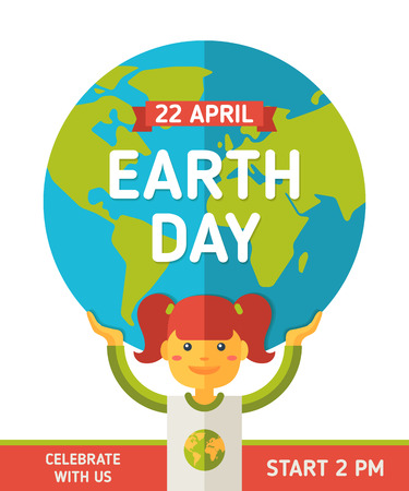 Girl holding globe, flat designのイラスト素材