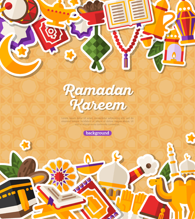 Ramadan Kareem Banner With Flat Stickers.のイラスト素材
