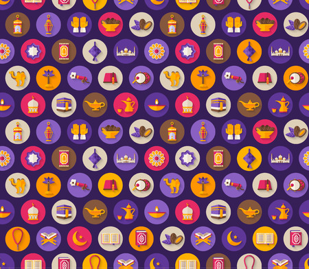 Seamless pattern with arabic flat icons in circlesのイラスト素材