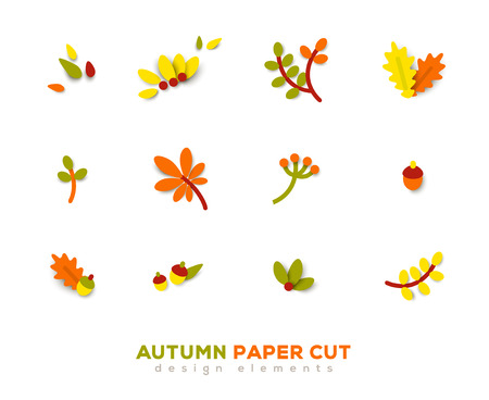 Autumn cute paper cut design elementsのイラスト素材