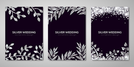 Banners set with silver floral patternsのイラスト素材