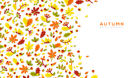 Horizontal banner with autumn paper cut design elementsのイラスト素材