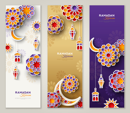 Ramadan Kareem Vertical Banners With 3d Arabesque Stars And