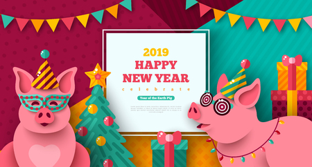 New Year carnival pigsのイラスト素材