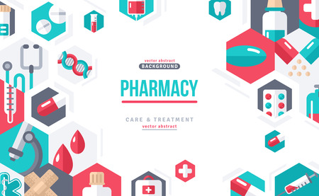 Pharmacy Banner Icons in Hexagonsのイラスト素材