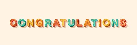 Congratulations vector lettering. Greeting card, postcard decorative text with light bulbs. Birthday celebration, special occasion congrats. Marquee, carnival style typography. Positive messageのイラスト素材