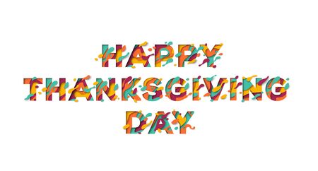 Happy Thanksgiving Day typography design isolated on white background. Vector illustration. Seasonal lettering in paper cut style.のイラスト素材
