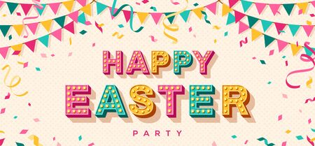 Happy Easter retro bannerのイラスト素材