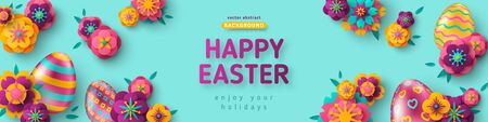 Easter blue horizontal bannerのイラスト素材