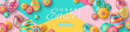 Easter eggs and flowers bannerのイラスト素材