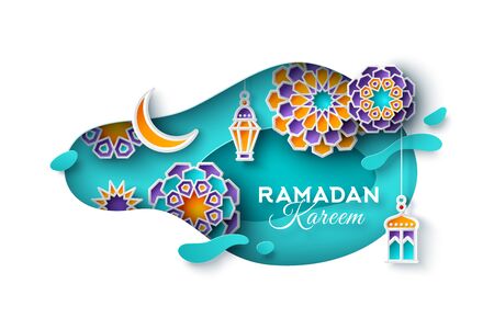 Ramadan Kareem blue conceptのイラスト素材