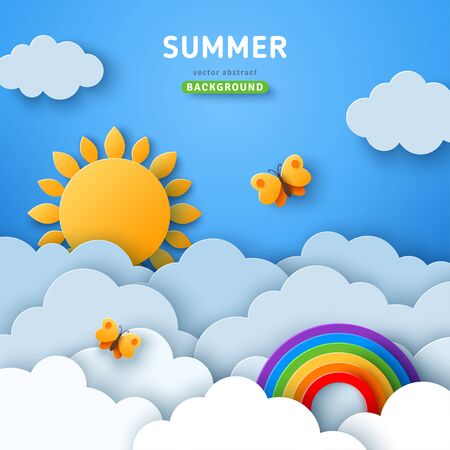 Summer paper cut bannerのイラスト素材