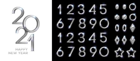 3d silver numbers setのイラスト素材