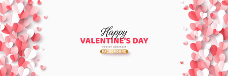 Valentines day concept background. Vector illustration. 3d red, white and pink paper cut hearts frame or border. Cute love sale banner or greeting cardのイラスト素材