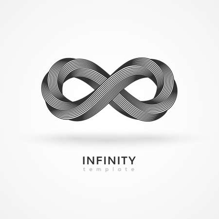 Infinity symbol isolated on white background. Vector illustration. Endless black geometric loop, minimal design template. Eight shape in trendy retro 3d graphic styleのイラスト素材